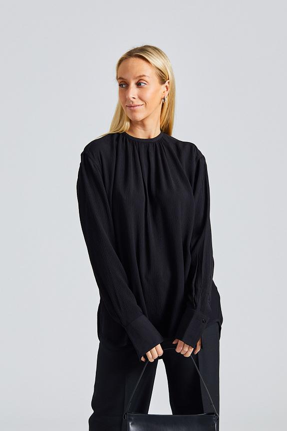 Toteme Gathered-Neck Crepe Blouse Black-2